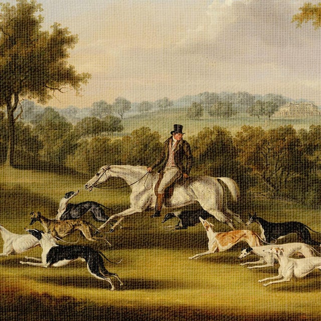 This elegant print of a classic sporting scene by features a hunter with his horse and pack of hunting greyhounds against...