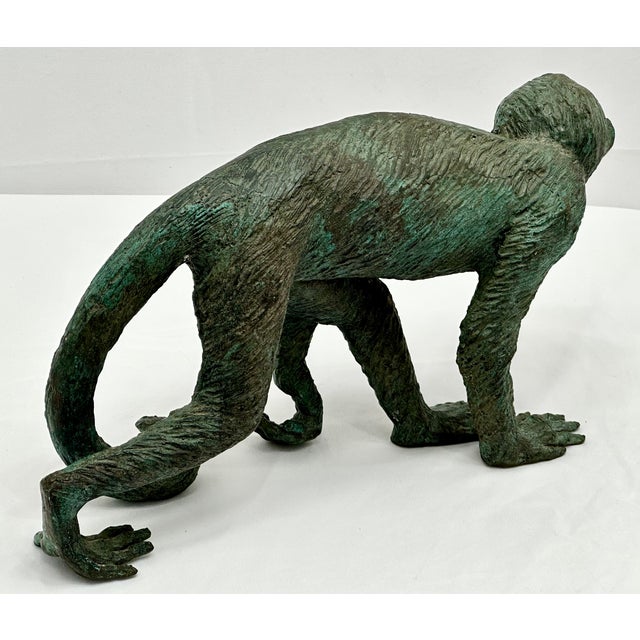 Verdigris Great Looking & Decorative Vintage Mid Century Posing Monkey Figure - Heavy Solid Cast Bronze For Sale - Image 8 of 18