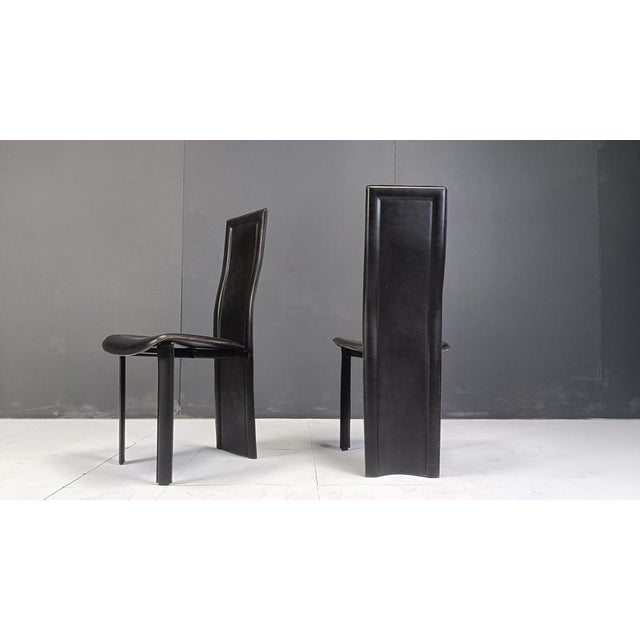 Vintage Black Leather High-Back Dining Chairs, 1980s, Set of 6 For Sale - Image 10 of 11