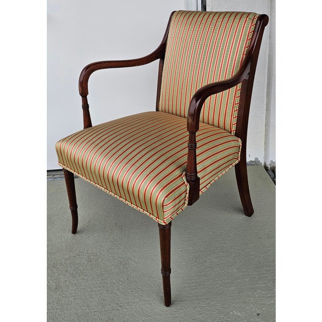 Late 20th Century Hickory Chair Co. Regency Mahogany and Upholstered Armchair For Sale In Washington DC - Image 6 of 7