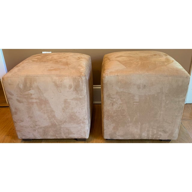 Contemporary Crate and Barrel Suede Ottomans, Set of 2 For Sale - Image 3 of 6