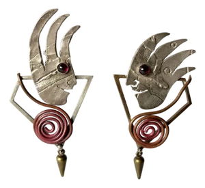 Enid Kaplan Sterling Silver Gold Brass Onyx Carnelian Postmodernist Earrings