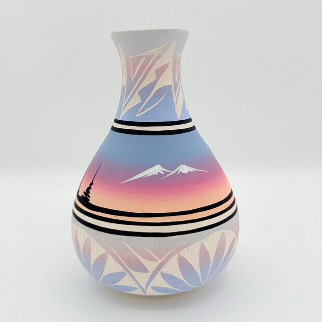 Ceramic Vintage Signed Steve Navajo Southwestern Desert Sunset Pottery Vase For Sale - Image 7 of 9