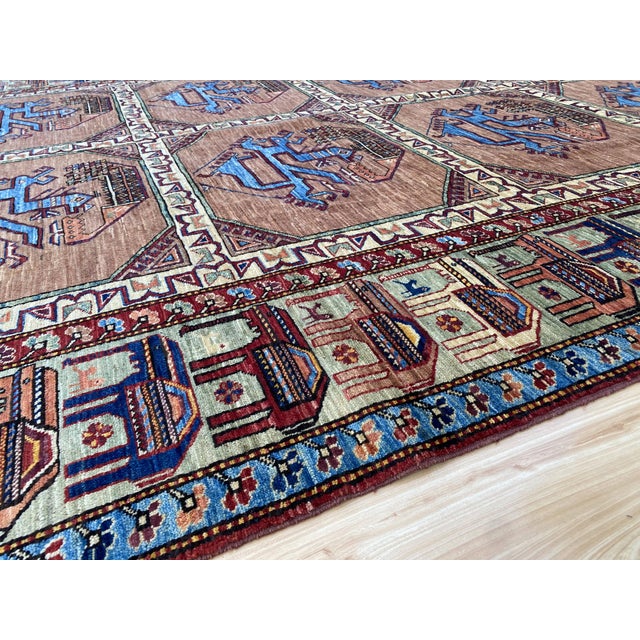 Sky Blue Vintage Afghan Ersari Wool Rug, Rust Bird Gul For Sale - Image 8 of 11