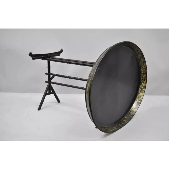 Victorian 19th Century English Victorian Leather Tole Tray on Faux Bamboo Base For Sale - Image 3 of 10