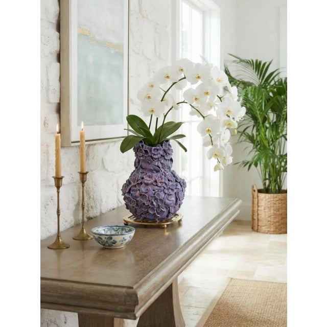 Vintage Italian Hand-Sculpted Floral Ceramic Vase - Purple Glazed Encrusted Blossom Urn For Sale - Image 12 of 12