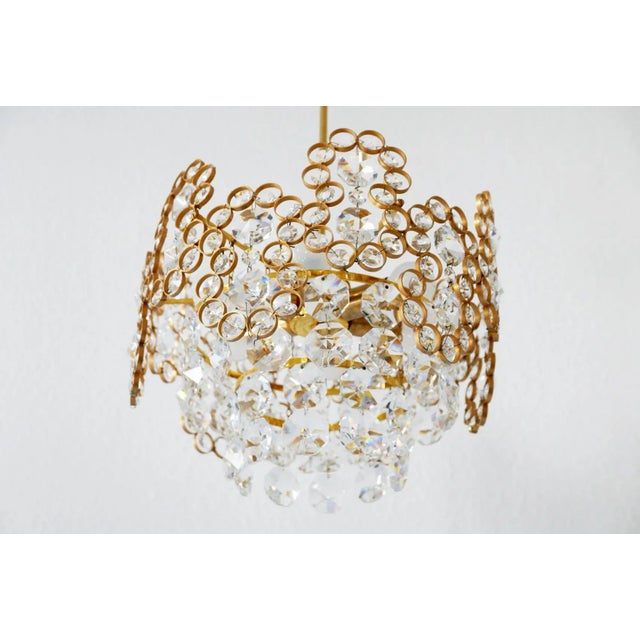Gilt Brass Facet Cut Crystal Glass Chandelier from Palwa, 1970s For Sale - Image 10 of 15