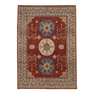 Modern Khotan Designed Wool Rug Handmade in Rust