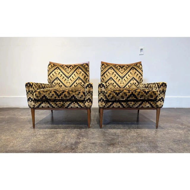 Mid-Century Modern Pair of Paul McCobb for Directional Model 1322 Lounge Chairs With Geometric Velour Upholstery For Sale - Image 3 of 7