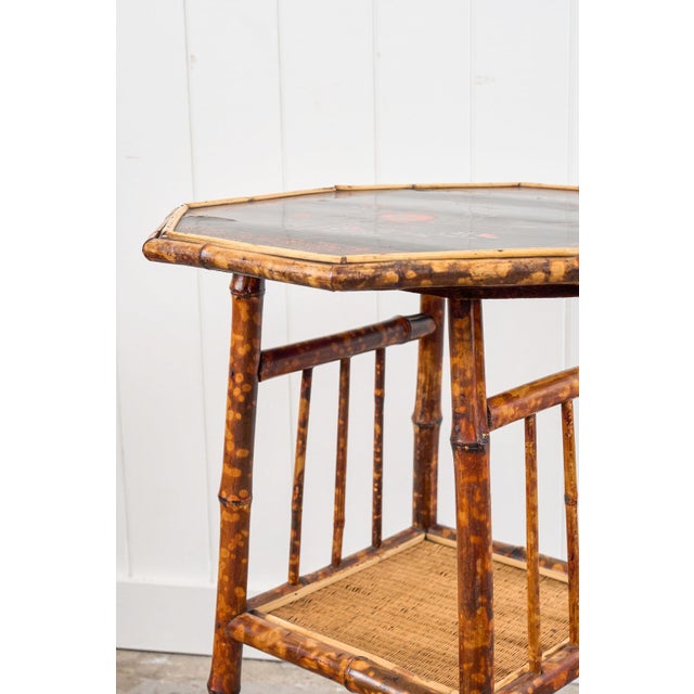 19th Century Aesthetic Movement Octagon Tiger Bamboo Two-Tier Side Table With Lacquered Top For Sale - Image 9 of 10