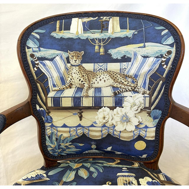 Brown Early 1900's French Boudoir Fruitwood Armchair With New Statement Upholstery For Sale - Image 8 of 18