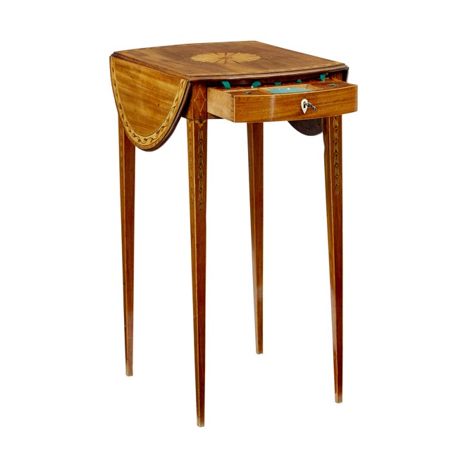 Antique Sheraton Period Inlaid Drop Leaf Sewing Table, 1790 For Sale - Image 6 of 11
