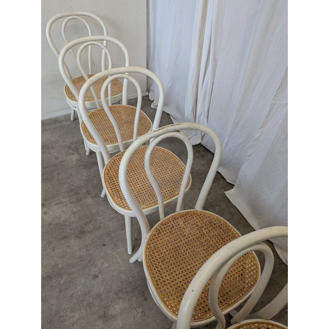 Vintage Dining Chairs in White Wood with Cane Seats, 1970s, Set of 6 For Sale - Image 15 of 18