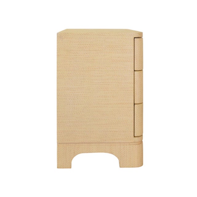 Wood Matthew Izzo Home Fortune Natural Grasscloth Three Drawer Side Table With Brass Beetle Knobs For Sale - Image 7 of 12