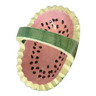 Vintage Hand-Painted Ceramic Watermelon Basket Serving Bowl For Sale