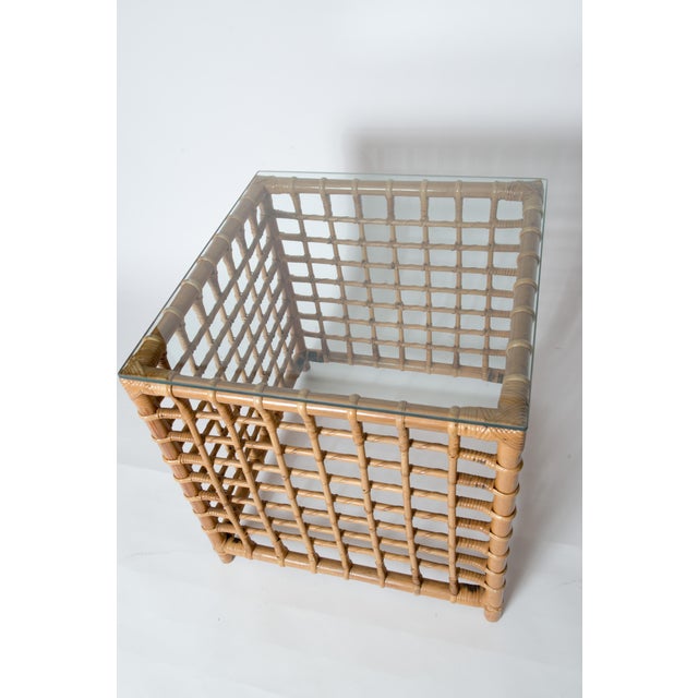 Wood Mid-Century Modern Square Series Rattan Side Table USA 1970s Attributed to Henry Olko For Sale - Image 7 of 13