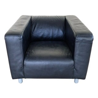 Vintage Black Leather Armchair For Sale