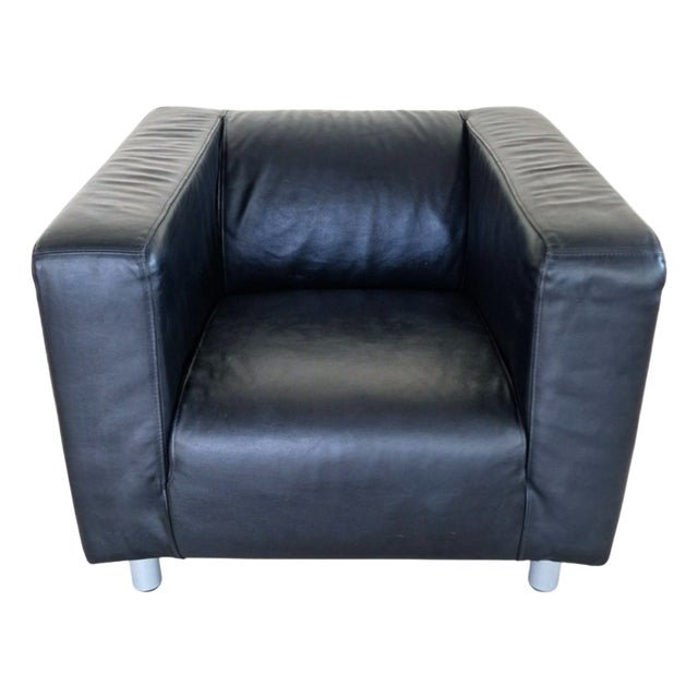 Vintage Black Leather Armchair For Sale