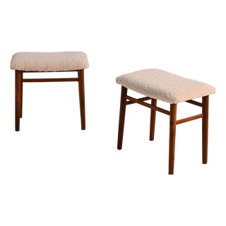 Scandinavian Stools in Teak and Sheepskin, 1960s, Set of 2 For Sale