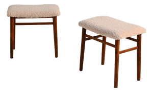 Scandinavian Stools in Teak and Sheepskin, 1960s, Set of 2