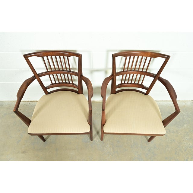 1950s Paul McCobb Style Mid-Century Modern Sculpted Walnut Spindle Back Armchairs, Pair For Sale - Image 5 of 13
