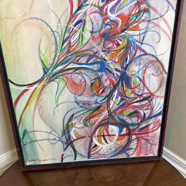 Wood 1970s Vintage Colorful Abstract Expressionist Painting Signed Amy ~ Framed For Sale - Image 7 of 9
