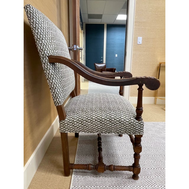 French Late 20th Century Louis XIII Style Upholstered Arm Chair For Sale - Image 3 of 6
