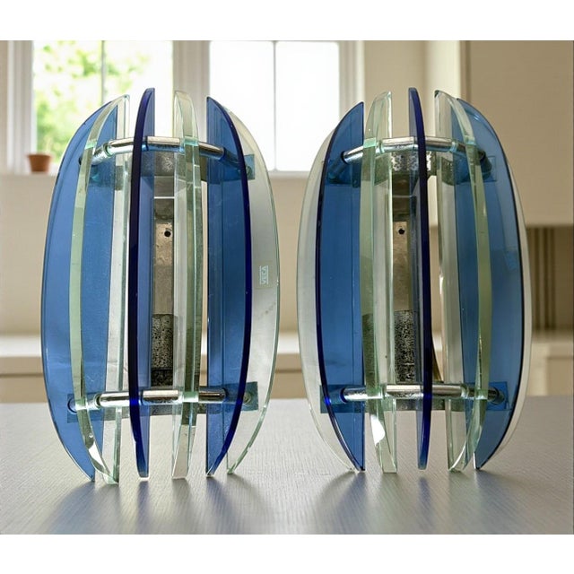 Late 20th Century Veca for Fontana Arte Pair of Italian Wall Sconces Steel and Seven Crystal For Sale - Image 18 of 18