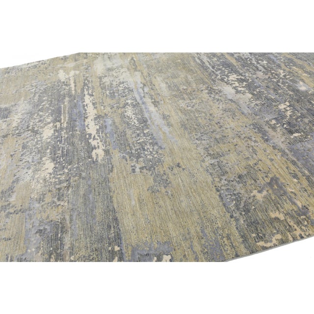 Contemporary Handmade Wool and Silk Rug in Beige With Abstract Design For Sale - Image 10 of 10