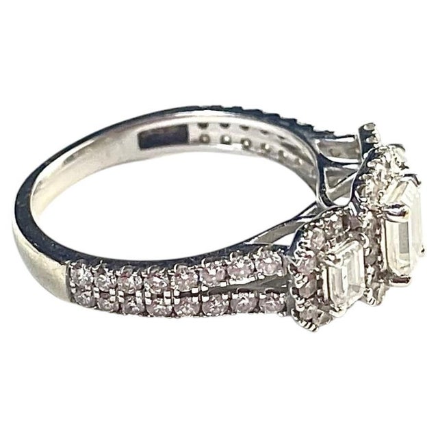Metal 14k White Gold and Diamond Halo Engagement Cocktail Ring For Sale - Image 7 of 16