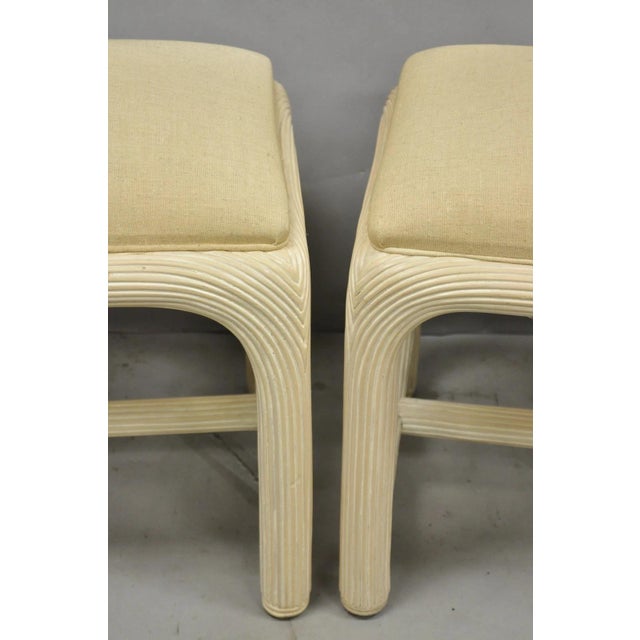 Hollywood Regency Vintage Hollywood Regency Rattan Pencil Reed Stools by American Drew - A Pair For Sale - Image 3 of 14