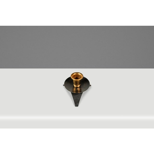 1960s Set of Two (2) Mid-Century Modern Space Age Atomic Era Low Profile Metal Candlestick Holders, Usa, C. 1960s For Sale - Image 5 of 16