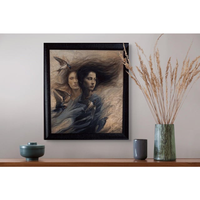 Early 21st Century The Weight of Silence by Terra Novak | Oil on wood depicting two women with flowing hair. For Sale - Image 5 of 5