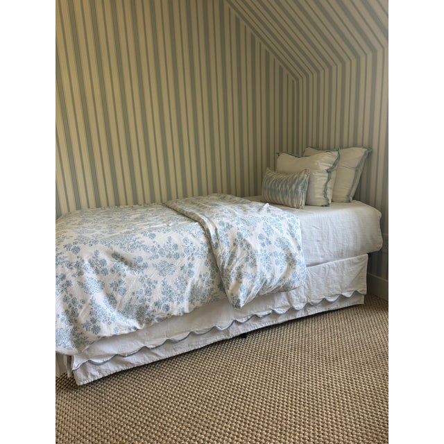 Set of 2 Ballard Designs Emma Scalloped Bed Skirts in white/Cornflower trim. Retail $130 each. Like new, only used in...