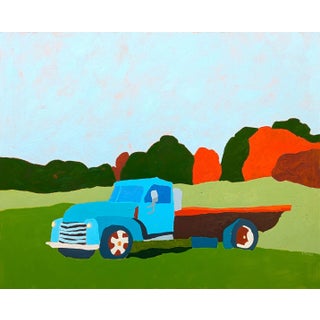 Jacob Spacek "American Rural, Mule" Contemporary Blue, Green & Red Country Landscape Painting, 2025 For Sale