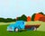 Jacob Spacek "American Rural, Mule" Contemporary Blue, Green & Red Country Landscape Painting, 2025 For Sale