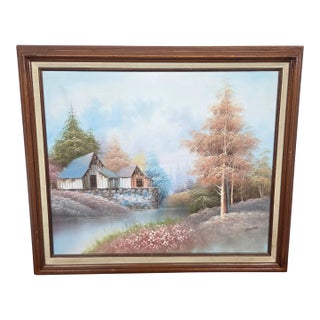 Mid-Century Wolfgang Zeller (b.1879-1973) Rustic Barn Landscape Oil Painting For Sale