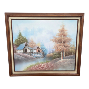 Mid-Century Wolfgang Zeller (b.1879-1973) Rustic Barn Landscape Oil Painting