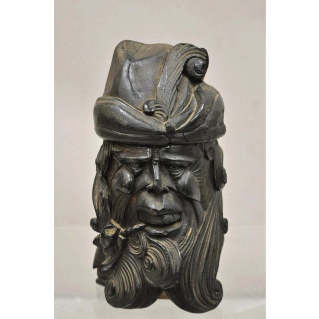 19th C European Black Forest Figural Wood Carved Bearded Man Lidded Tobacco Jar For Sale - Image 11 of 12