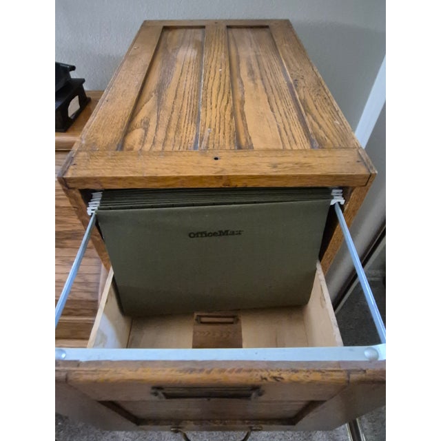 Antique Oak 4-Drawer Vertical Filing Cabinet For Sale - Image 4 of 5