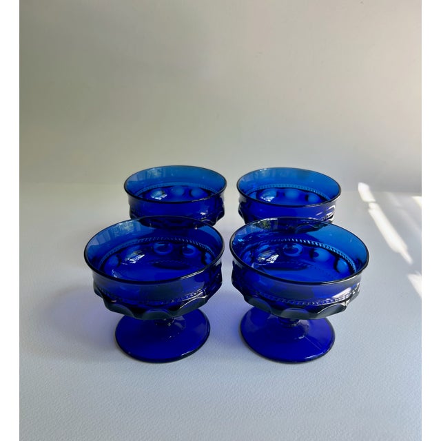 Mid-Century Modern Mid 20th Century Set of 4 Colony Glass Co. Crown Cobalt Blue Pedestal Dishes For Sale - Image 3 of 16