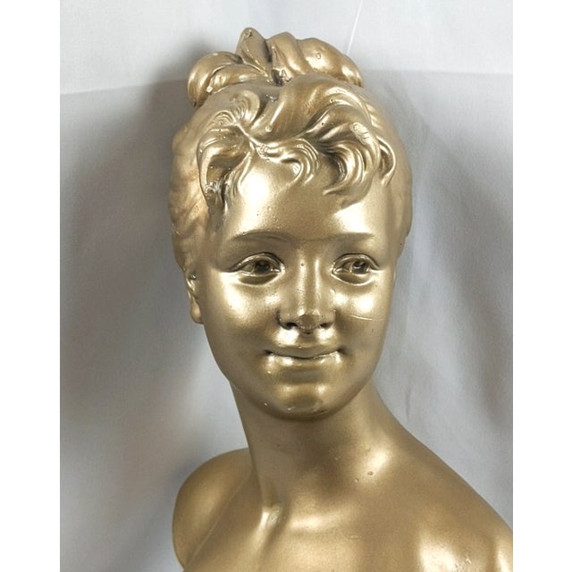 Art Nouveau Vintage Gilt Composition Bust "Lys" After Emile Pinedo, French Art Nouveau Revival Sculpture For Sale - Image 3 of 18