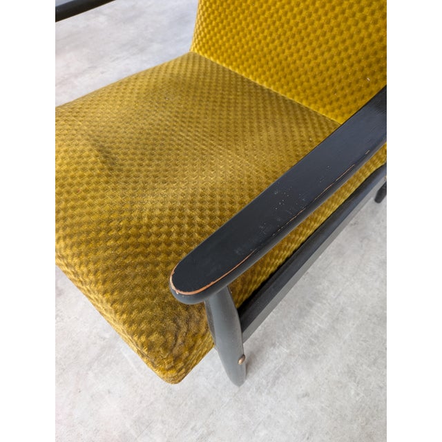 Brown Mid-Century Modern Yellow Fabric Lounge Chair, 1970s For Sale - Image 8 of 18