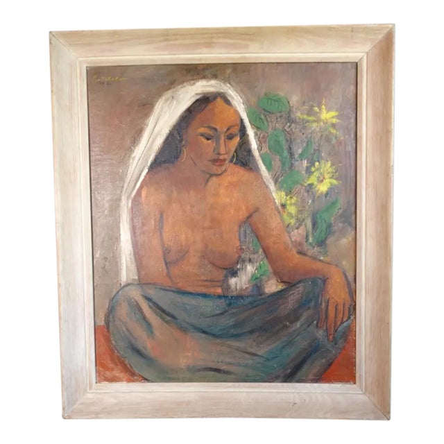 1961 "Native Woman" Figurative Nude Oil Painting by Edward Sotello, Framed For Sale