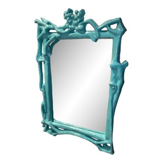 1970s Turquoise Palm Beach Boho Twig Branch Wall Mirror For Sale