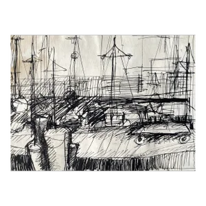 1964 Katharine Yares Fisherman's Wharf San Francisco Drawing