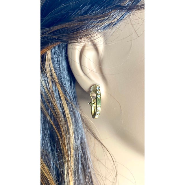 1990s Cartier Vintage 18 Karat Yellow Gold Diamond 0.90 Inch Hoop Earrings For Sale - Image 5 of 8