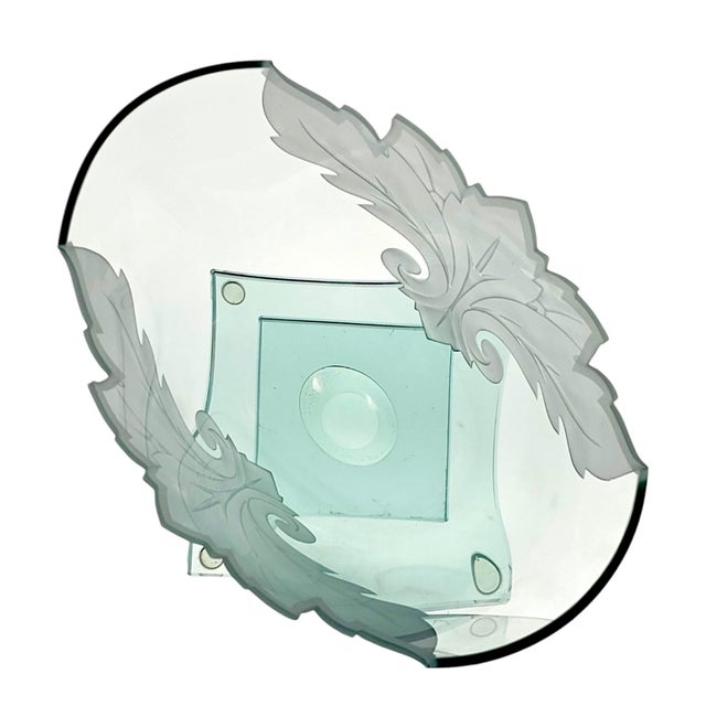 Circa 1990 Robert Guenther Signed Aqua Etched and Frosted Art Glass Leaf Vase For Sale - Image 11 of 12
