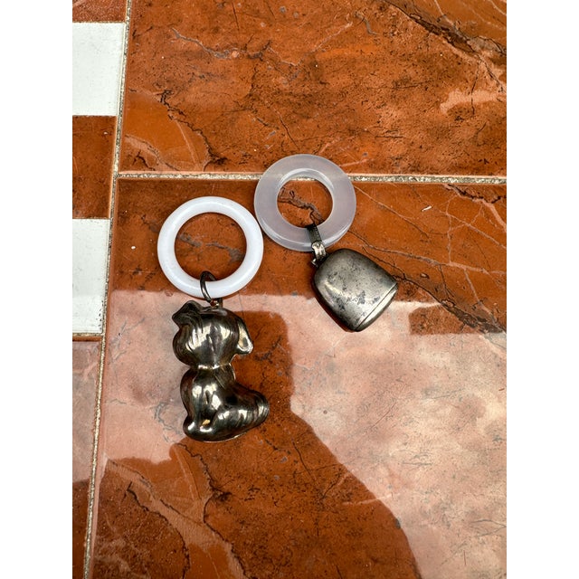 Metal Pair of Vintage Silver Metal Baby Toys For Sale - Image 7 of 7