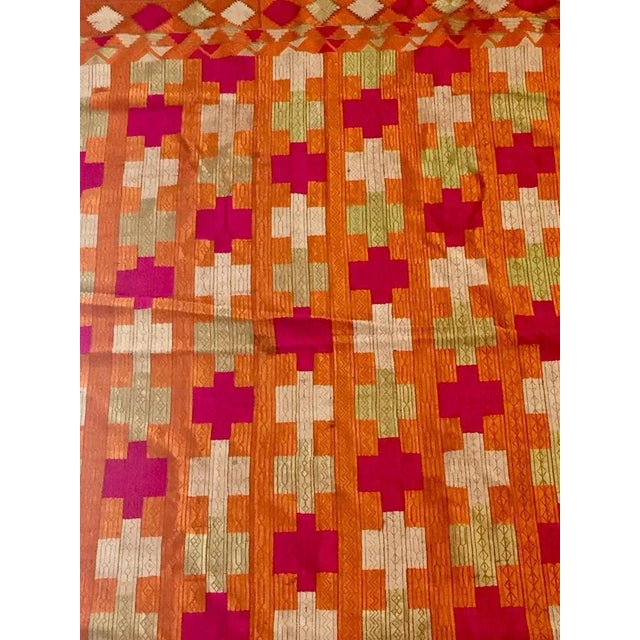 Early 20th Century Antique Phulkari Wedding Shawl, Bright Colors of Silk Embroidery on Cotton For Sale - Image 5 of 13